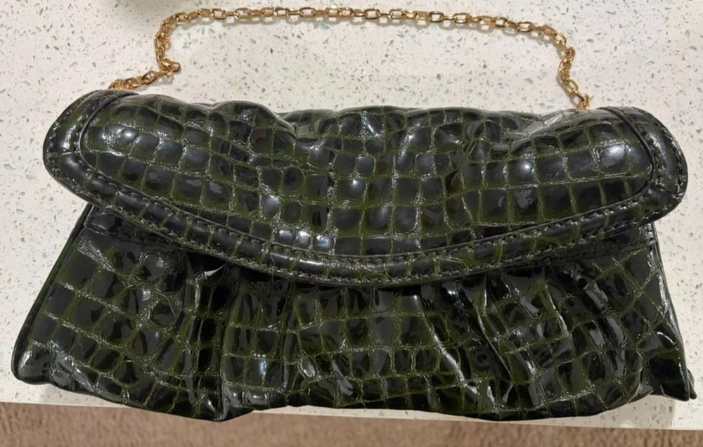 Antonio Melani Green Patent Croc Embossed Clutch Chain Evening Bag